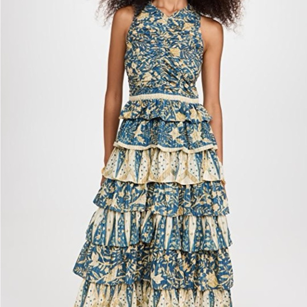 Ulla Johnson Blue and Cream Patterned Dress. Ariah in Lanai- Sz 4